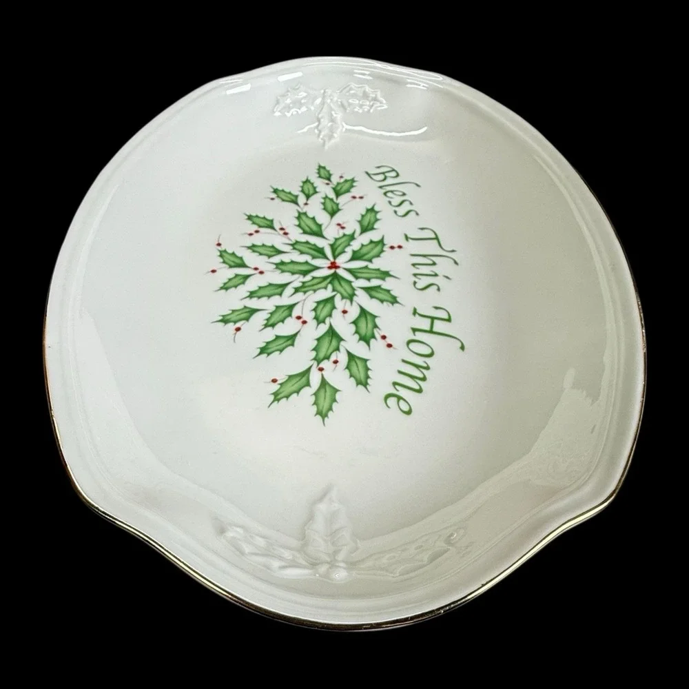Lenox Holiday Christmas‎ Serving Tray Oval Plate Bless This Home Holly Berry Box